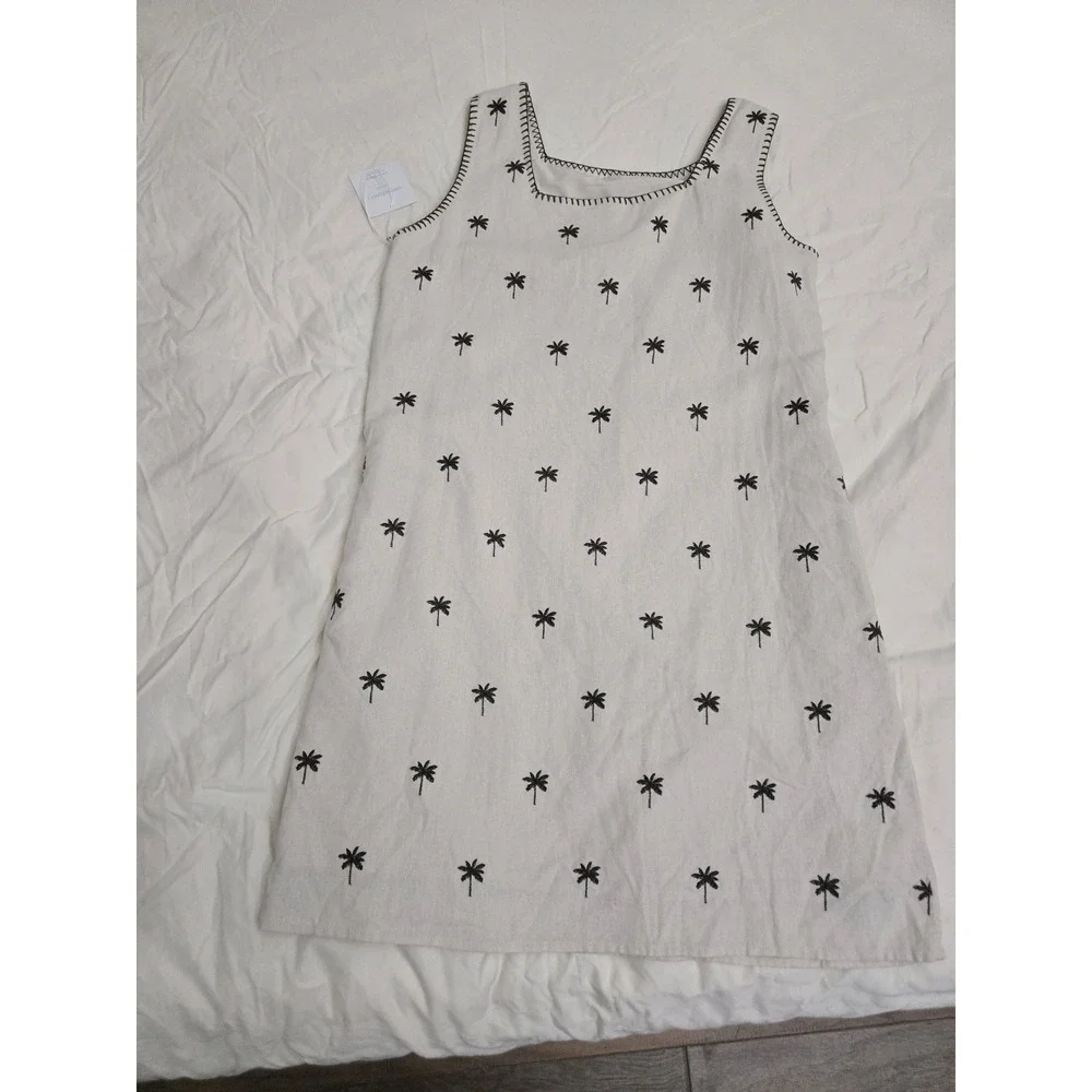 Cynthia Rowley Palm Tree Embroidered Linen Blend Dress Womens Medium Cream NEW - Picture 11 of 11